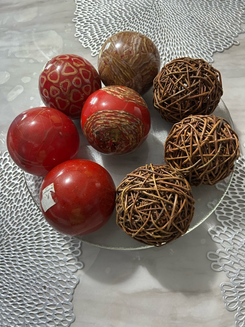 Set of Decorative Red and Brown Marble Spheres - Picture 3 of 6